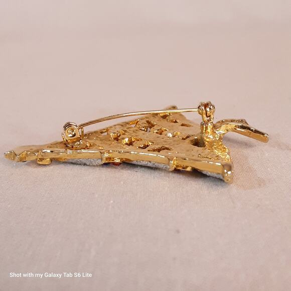 Christmas Tree Brooch Multicolor Rhinestones And Frosted Trim - Picture 6 of 7